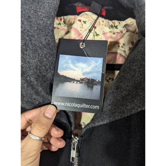 Nicola Quilter Eyespy Colors Black Wool Blend Coat Women Size 4-6 Wearable Art - Picture 6 of 9